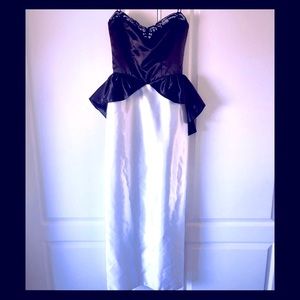 VTG 90s EXC Eve of Milady Black and white satin peplum gown Junior size 5